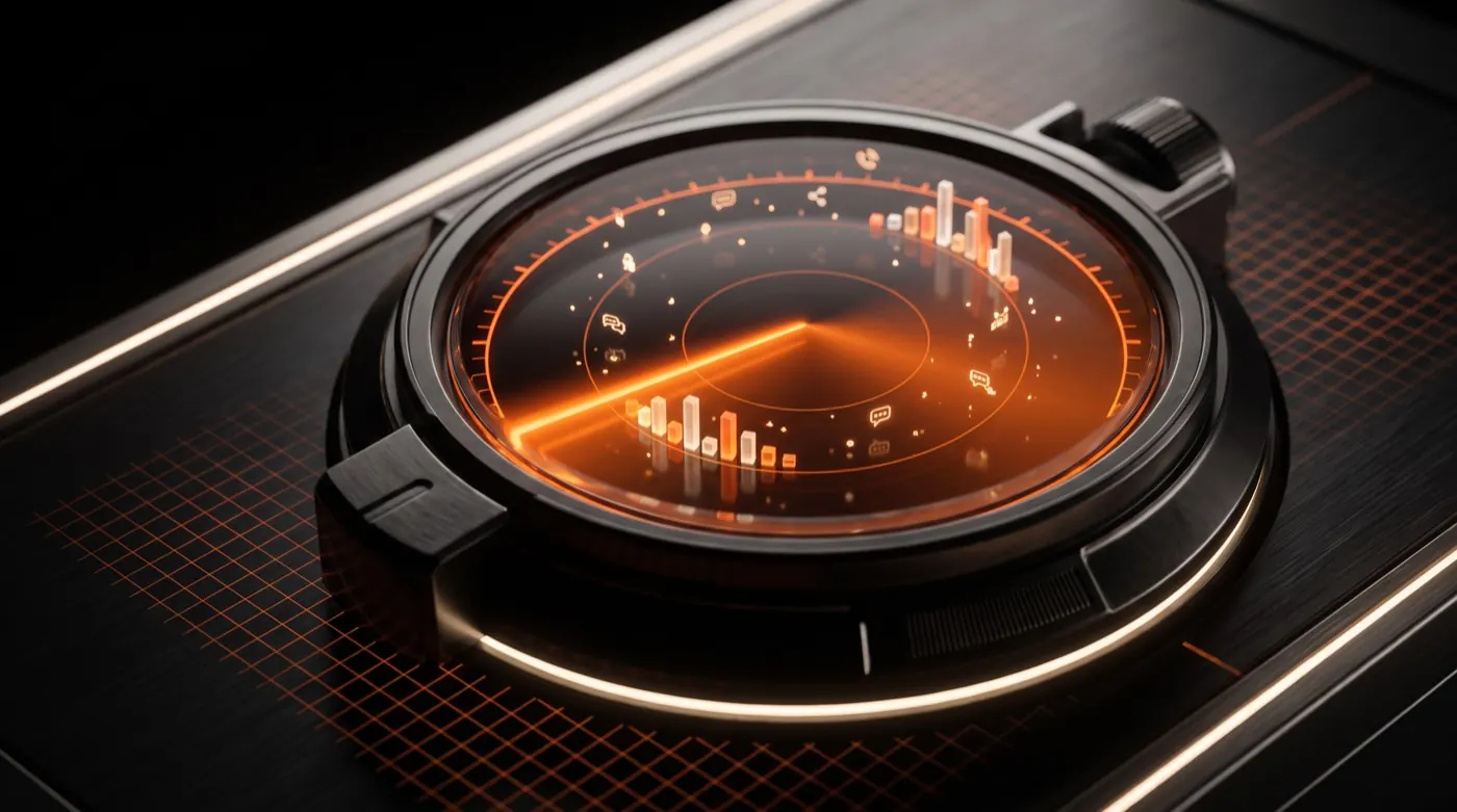 An orange radar screen scanning industry signals